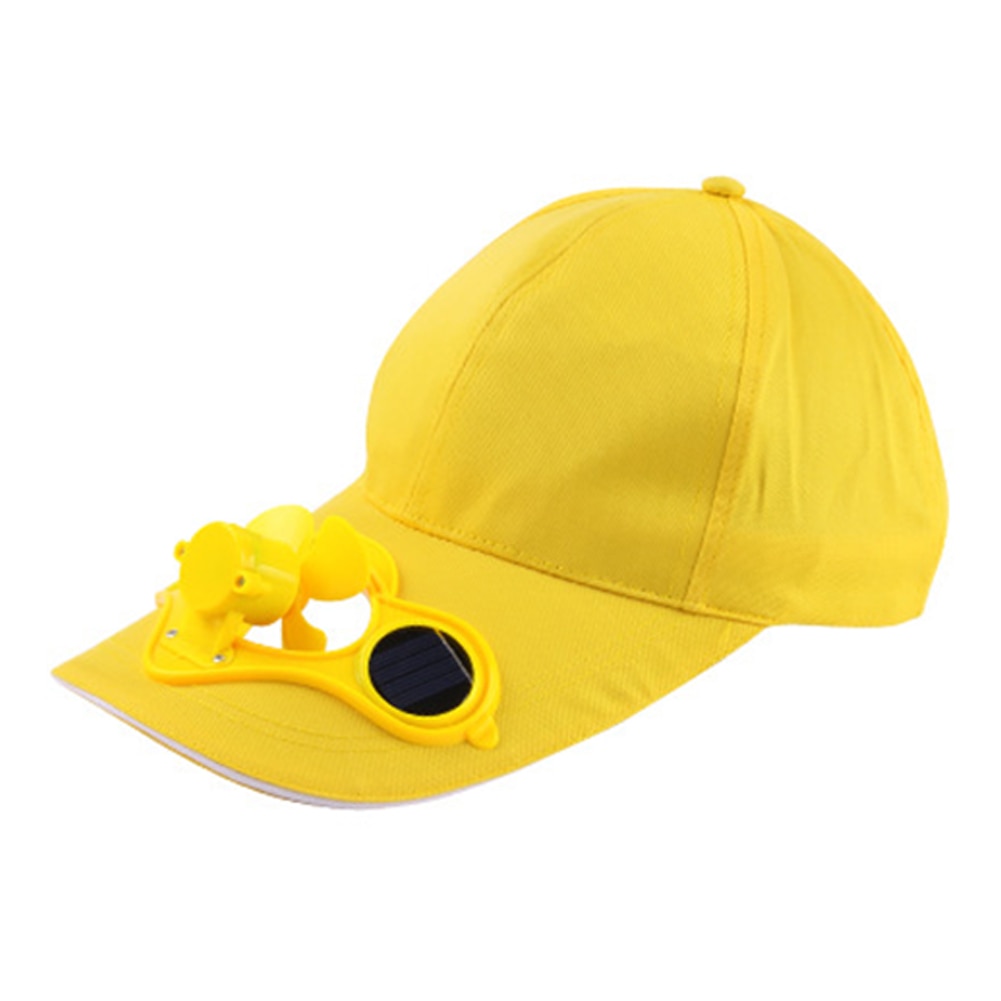 Summer Unisex Outdoor Sports Baseball Caps Hats with Solar Power Cooling Fan: Yellow