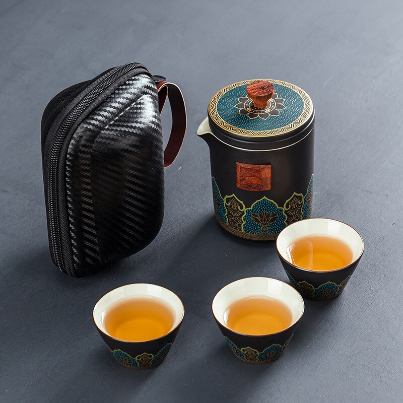 Kinesisk kung fu teset keramisk bärbar tekanna set utomhus resor gaiwan te koppar te ceremoni tekopp drinkware fin: Stil 1