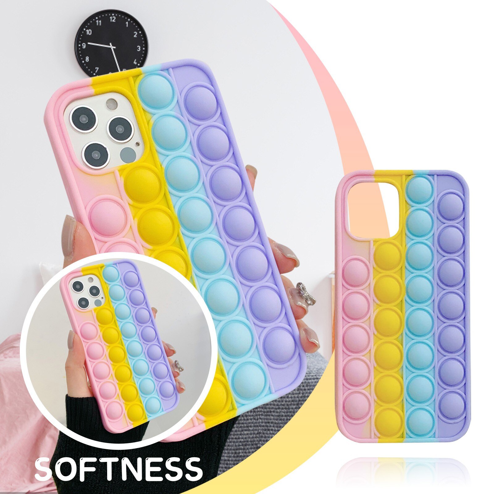 Pops Fidget Reliver Stress Toys Rainbow Phone Case For Iphone 12 11 Pro Max 7 8 Plus Push Bubble Fidget Antistress Toys Cover