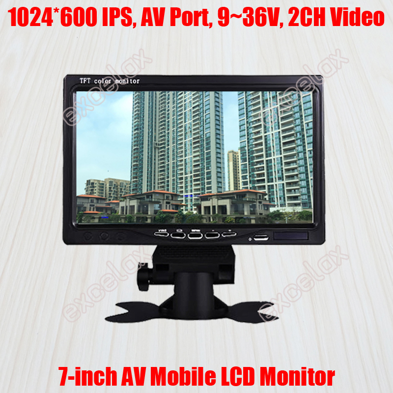 7-Inch 1024x600 AV Poort 2CH Video Analoge Mobiele Monitor 7 "Lcd-scherm Voertuig Vrachtwagen Auto reverse Achteruitrijcamera CCTV Surveillance