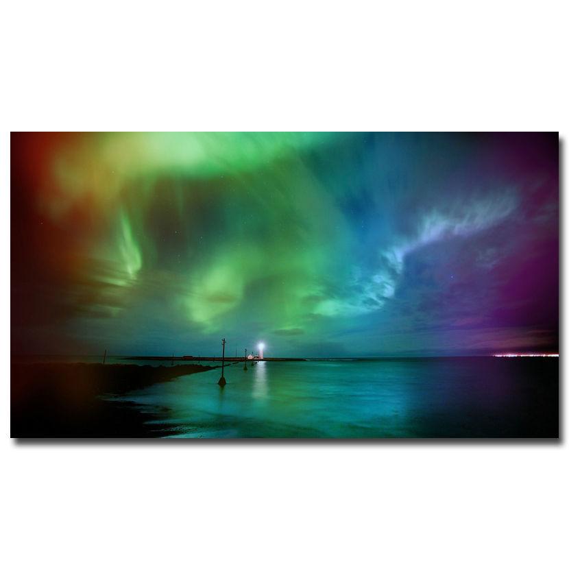 0962A Ijsland Noorderlicht Natuur-Muursticker Zijde Poster Light Canvas Decoratie