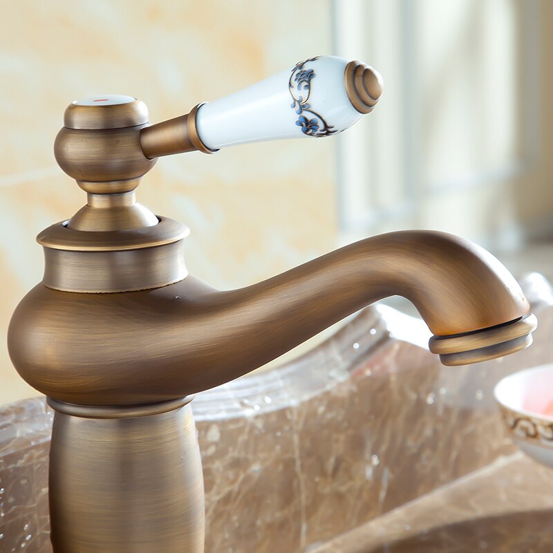 Bathroom Faucet Antique Bronze Basin Sink Solid Brass Vintage Style Single Handle Water Mixer Faucets