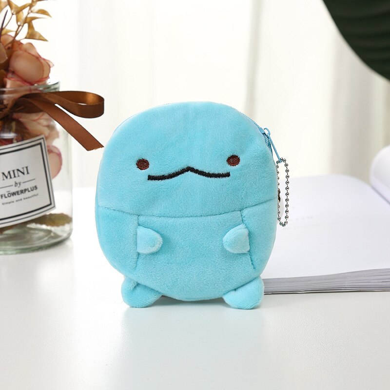 Soft Plush Cartoon Rabbit Bear Women Coin Purse Mini Cute Oval Zipper Children Girl Coin Wallet USB Cable Headset Bag: Blue Bear