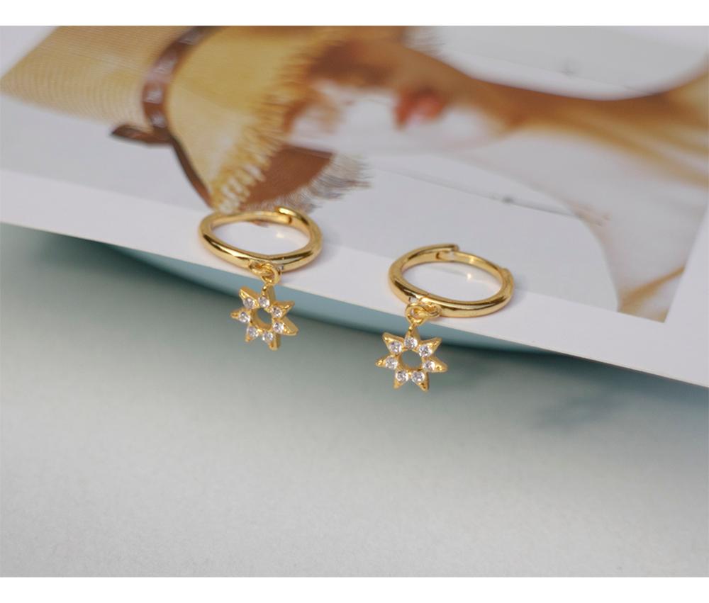 925 Sterling Silver Earring Cute Zircon Hollow Geometric Star Short Earring Sweet Pretty Wild Female Girl Ear Jewelry