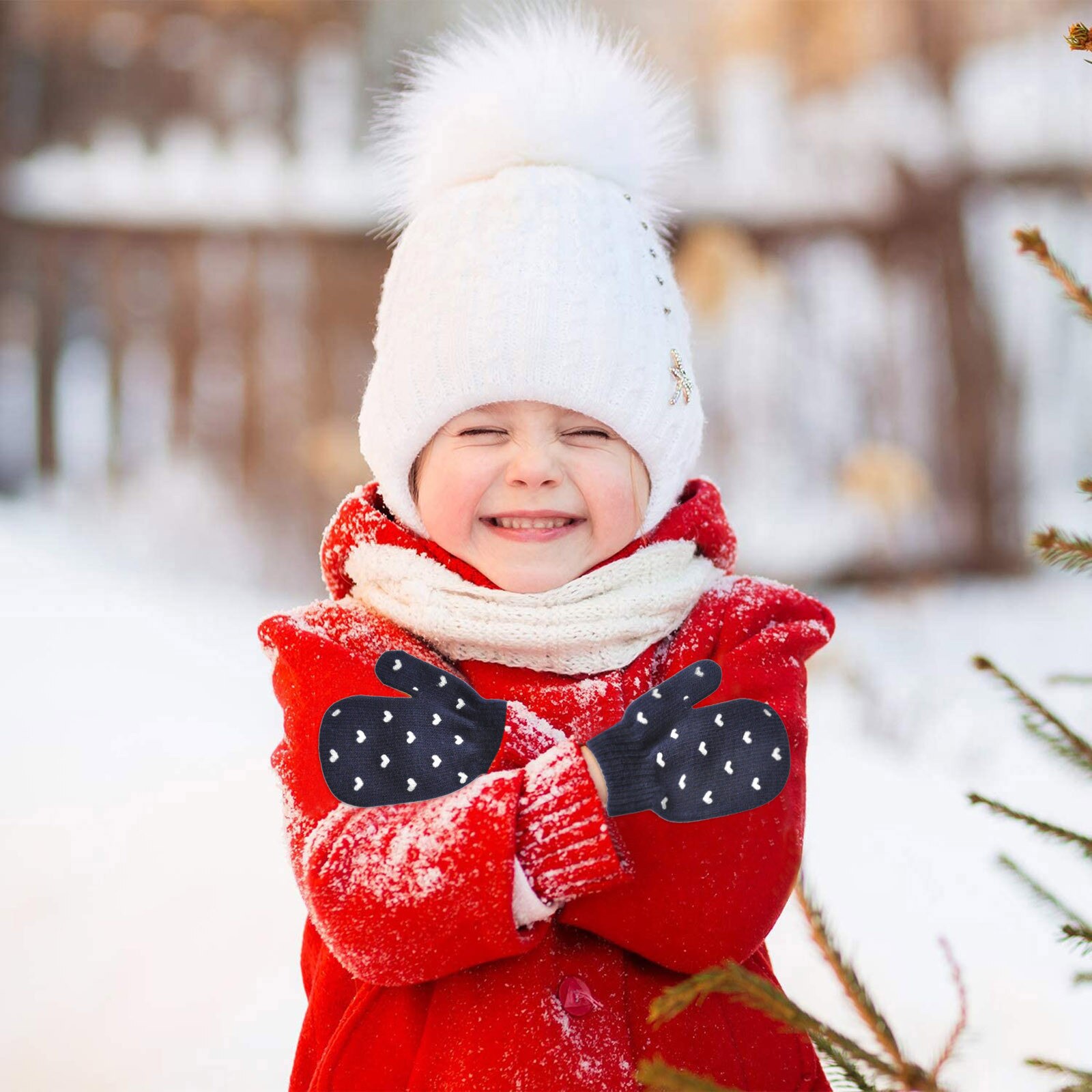 1 Paar Kids Jongens Meisjes Winter Liefde Hart Afdrukken Kleur Warming Gebreide Handschoenen Baby Accessoires Перчатки Voor Kinderen Wanten