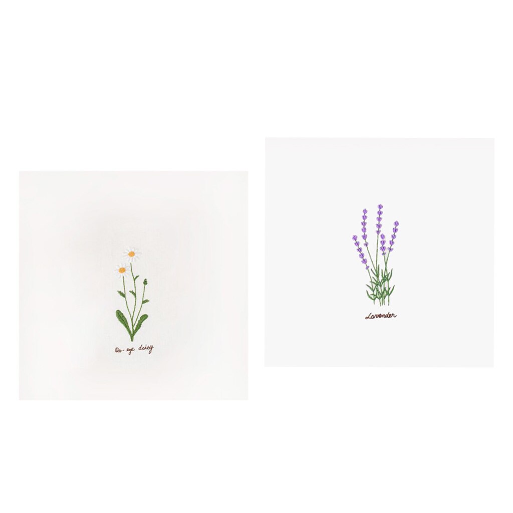 2 stk. broderistarter-sæt med fortrykt blomstermønster, nåle, farvetråde og værktøjssæt håndarbejde