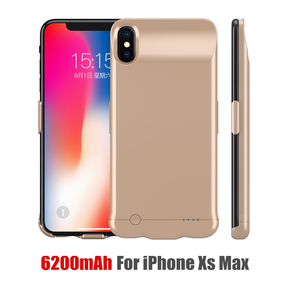 Amstar, fundas de cargador de batería de 5200mAh para iPhone X XR XS, funda de carga PowerBank, fundas traseras de 6200mAh para iPhone XS Max