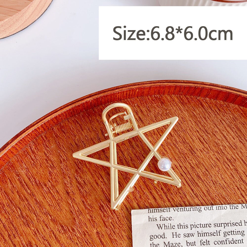 Las mujeres pelo Clips hueco tiburón pulpo Clip geométrica horquilla con perlas gran elegancia broche para peluquerías accesorios para el cabello: Big five-pointed sta