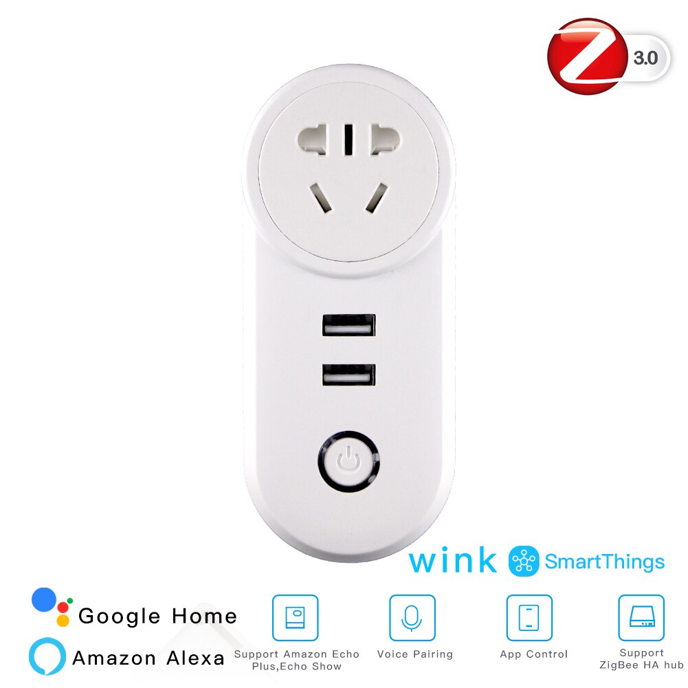 Zigbee 3.0 älykäs pistorasia 2 usb-liitännällä kauko-ääniohjaus toimii smartthings echo plus ja useimmat zigbee hub kanssa: Cn älykäs pistorasia