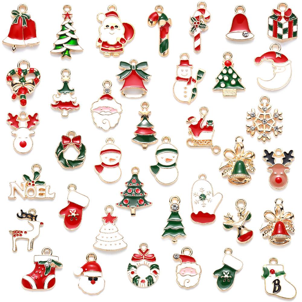 Mixed 38 Christmas drip oil series earrings pendant DIY accessories Santa Claus Bell small pendant: Default Title