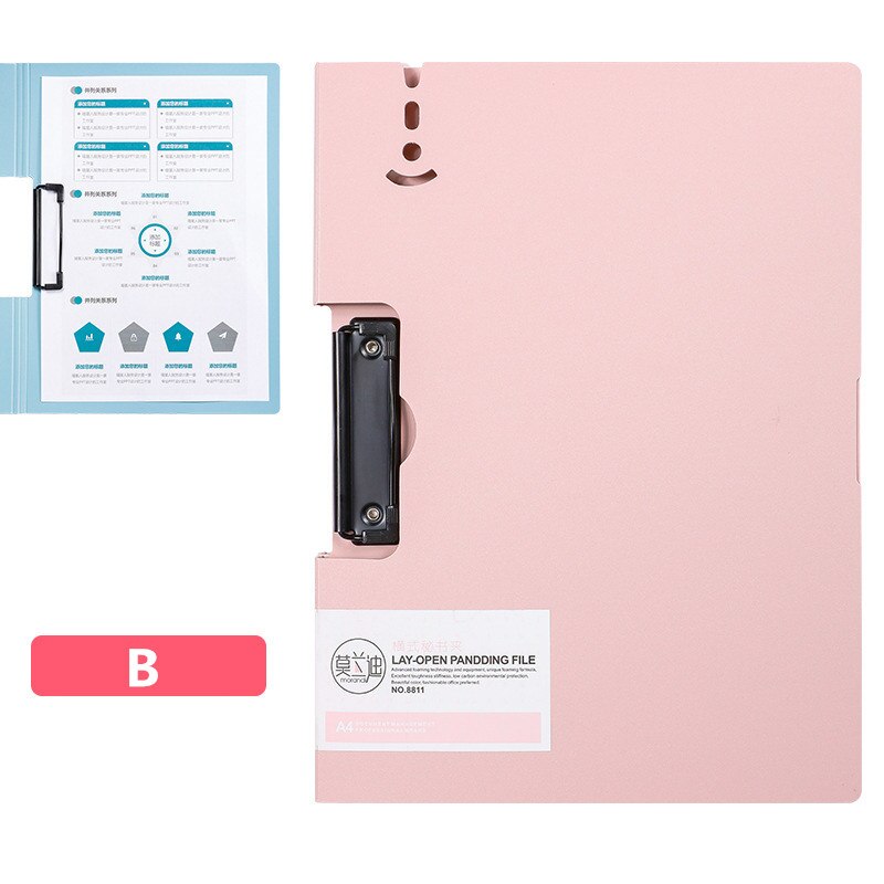 Kawaii – classeur Morandi A4, avec Clip en métal, rangement du papier de Test, bloc-notes, presse-papiers, papeterie fournitures de bureau: B Pink