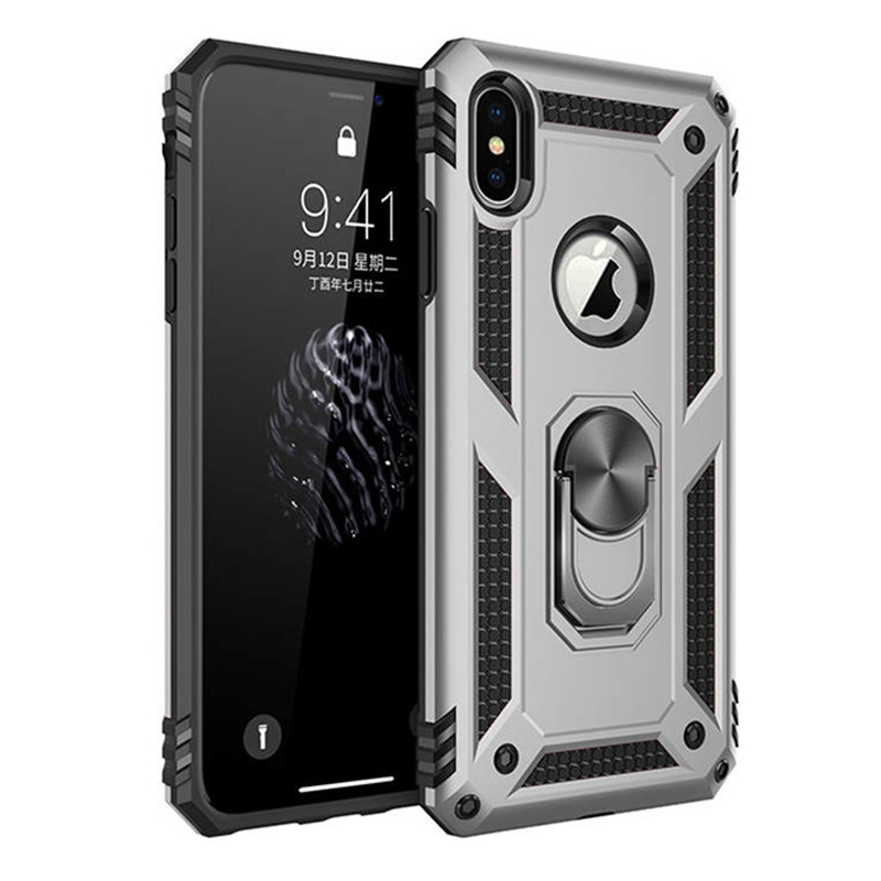 Shockproof Armor Holder Case For iPhone X XS Max XR 7 6 Cases Magnetic Ring Phone Cover For iPhone 6 6s 7 8 Plus Holder Case: Denim / Blue