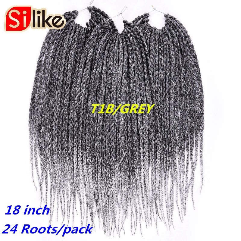 Ombre Grey 18 Inch Synthtic Micro Crochet Box Braids Hair Extension 24 Roots hair Braiding for Black Women: T1B/Grey