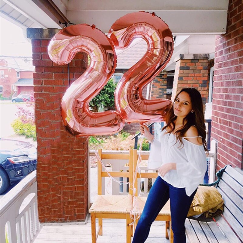 2pcs 40inch Rose Gold Number 22 Air Helium Balloons Anniversary Adult Birthday Party Decoration kids Digit Balon Supplies: rose gold