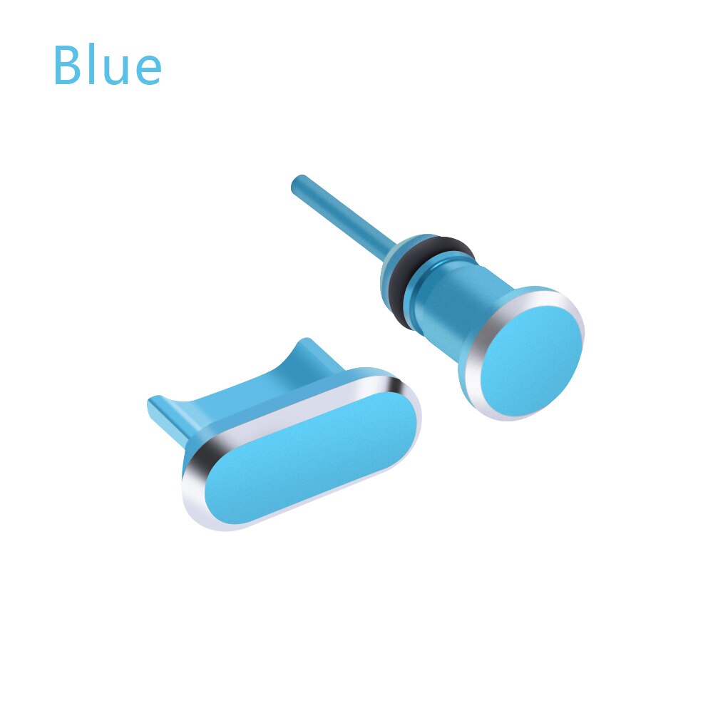 Universele 3.5Mm Jack Metal Dust Plug Voor Android Telefoon Micro Usb-poort Opladen Cover Halen Kaart Pin Anti-dust Headset Stopper: blue