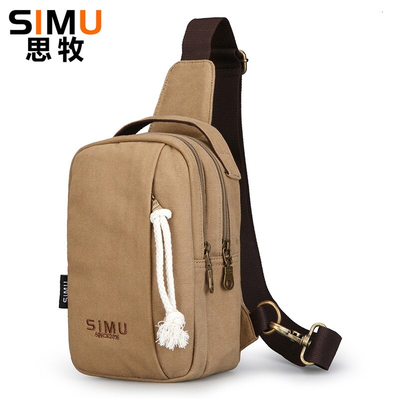 Borsttas heren sling bag grote capaciteit handtas heren katoenen canvas -verkoop crossbody tas casual schoudertas: Khaki