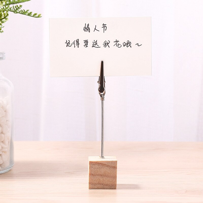 1pc coloré en bois Cube mémo pince métal Photo porte-carte bureau Photo pinces support Message porte-carte bureau décor organisateur: White