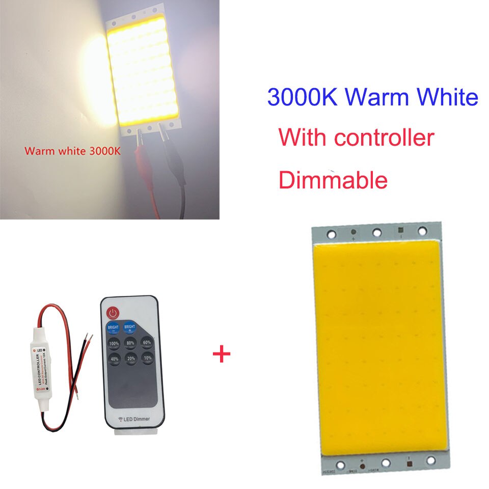 Panneau lumineux LED 12V 15W COB avec contrôleur de gradation 1500lm, 2 pièces/lot, ampoule blanche froide naturelle chaude pour la décoration de travail de bricolage: With controller3000K