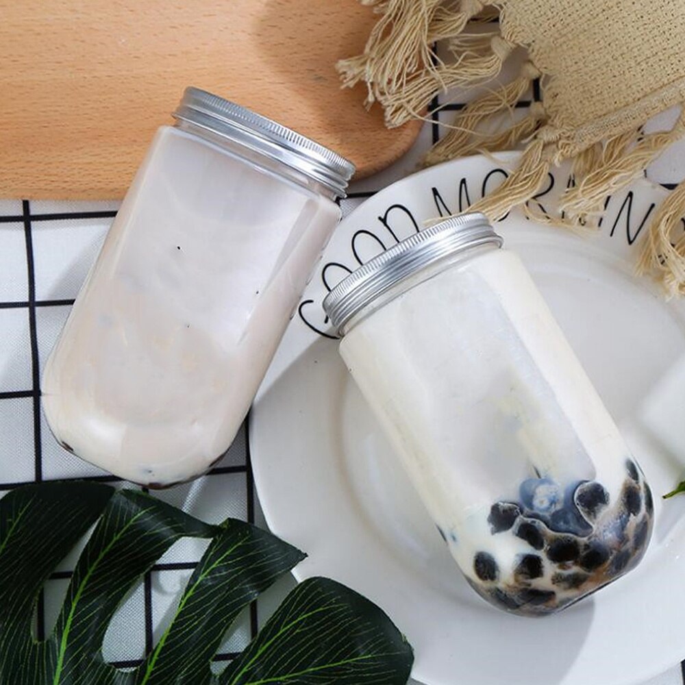 5Pcs 500Ml Dessert Cups Wegwerp U-vormige Thee Fles Transparante Bekers Drank Fles Drinkbeker Met Deksel