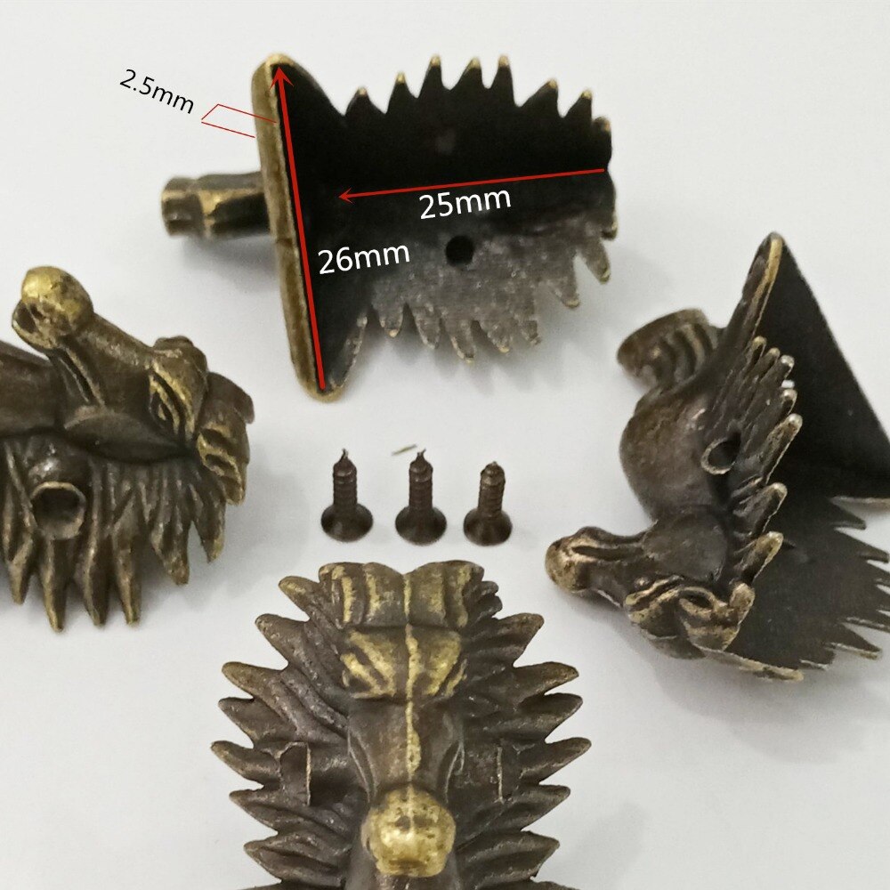 4 st antik mässing trälåda fötter ben hörnskydd hästhuvud dekorativt fäste för möbelbeslag 39 x 24mm