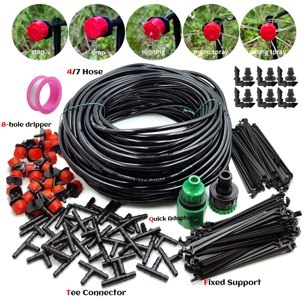Kit de riego por goteo para jardín, boquillas de sistema de riego automático para tierras de cultivo, bonsái, plantas, flores, verduras, invernadero, 1/4 pulgadas, 10-30M