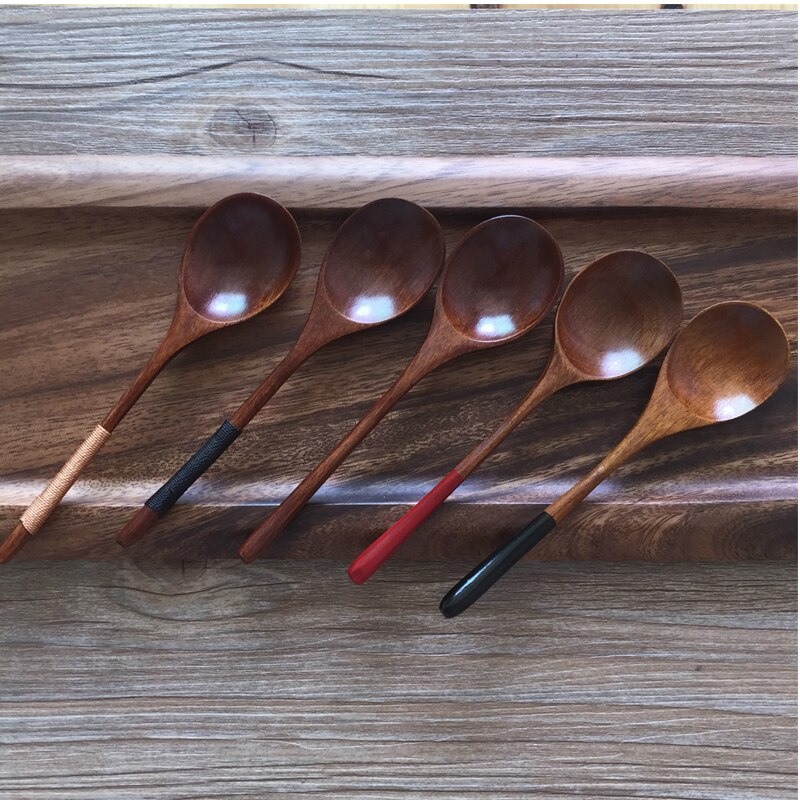 Negro rojo mango de madera cuchara Mini cucharas para sal hermosas artesanías 10 Uds de madera cocina cuchara