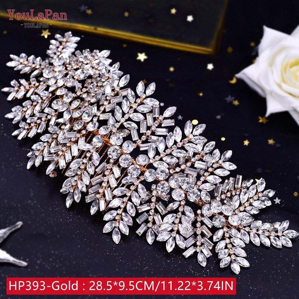 Topqueen-pente de cabelo hp289 dourado, pente de cabelo luxuoso, de noiva, pente de cristal, pentes artesanais, vintage, joias de cabelo: HP393-Gold