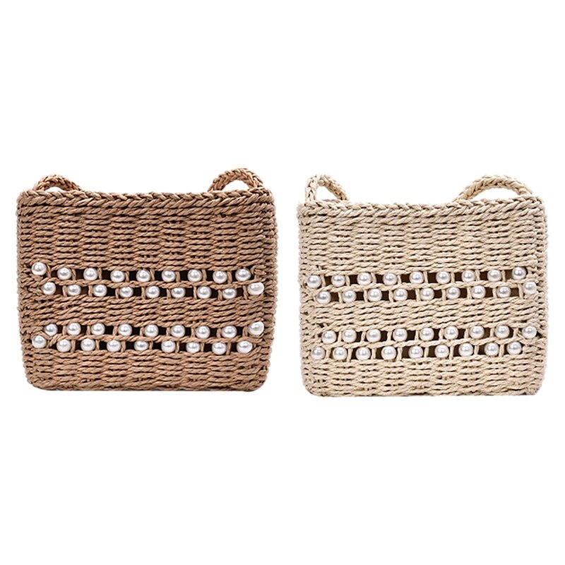 All-match fritid semester strand pärla väska dam liten fyrkantig väska halm axelväska handväska