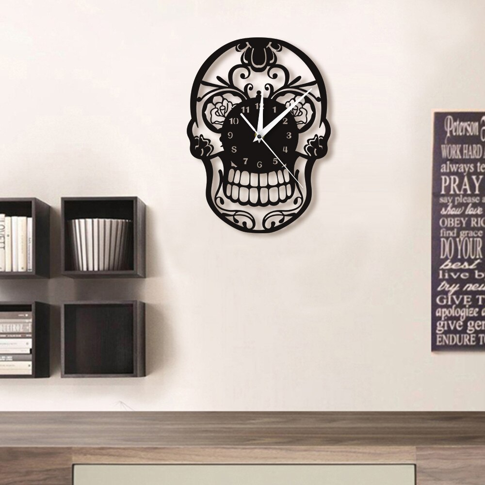 3D Bat Skull Mirror Wall Clock Acrylic Self-adhesive Wall Clock Living Room Home Decor Wall Sticker