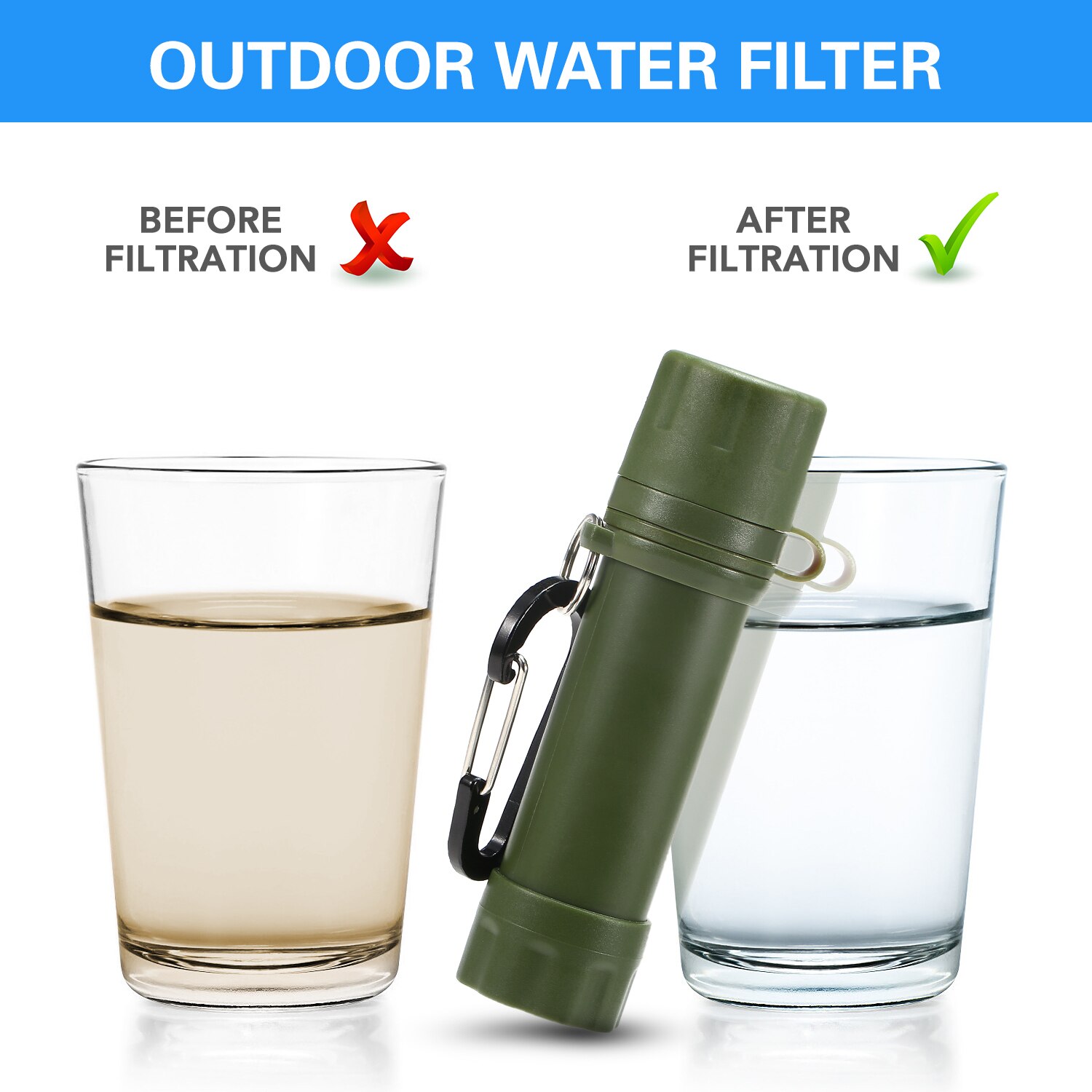 600ml Soft TPU Collapsible Water Filter Bottle with Water Filter Straw BPA Free Outdoor Filtered Water Bag for Camping Cycling