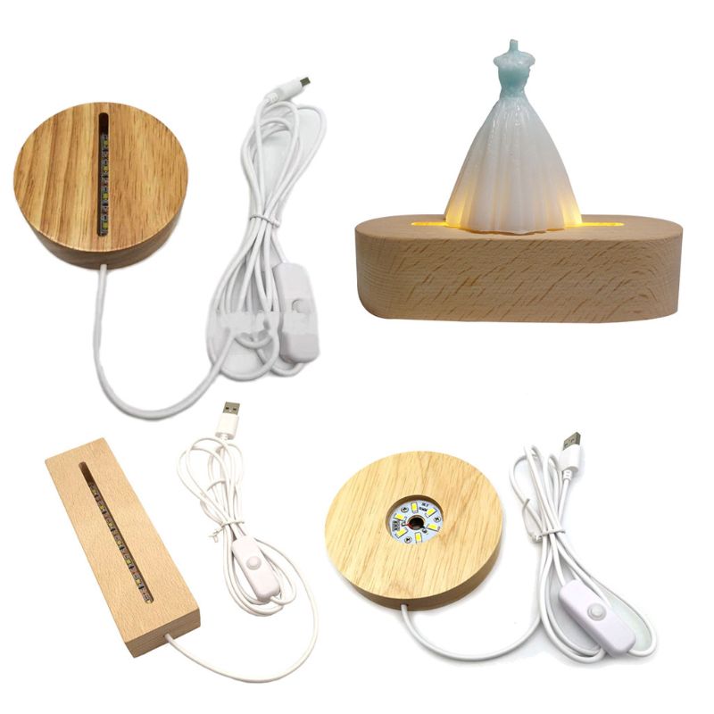 Handmade Resin Art Wood LED Light Dispaly Base Crystal Glass Resin Art Ornament Wooden Night Lighted Base Stand Crafts