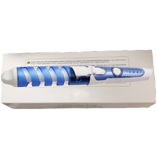Hair Curler Irons Spiral Curling Wand Fast Heated Ceramic Wand Curling Magic Hair Crimper Iron Corrugation For Hair Styler Tool: Blue with box / EU