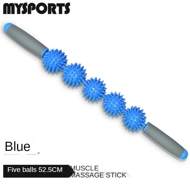 Yoga massage stick roller muscle relaxation shaft spiked club massage roller rolling leg stick fitness stick fascia Rod: 5 balls Blue