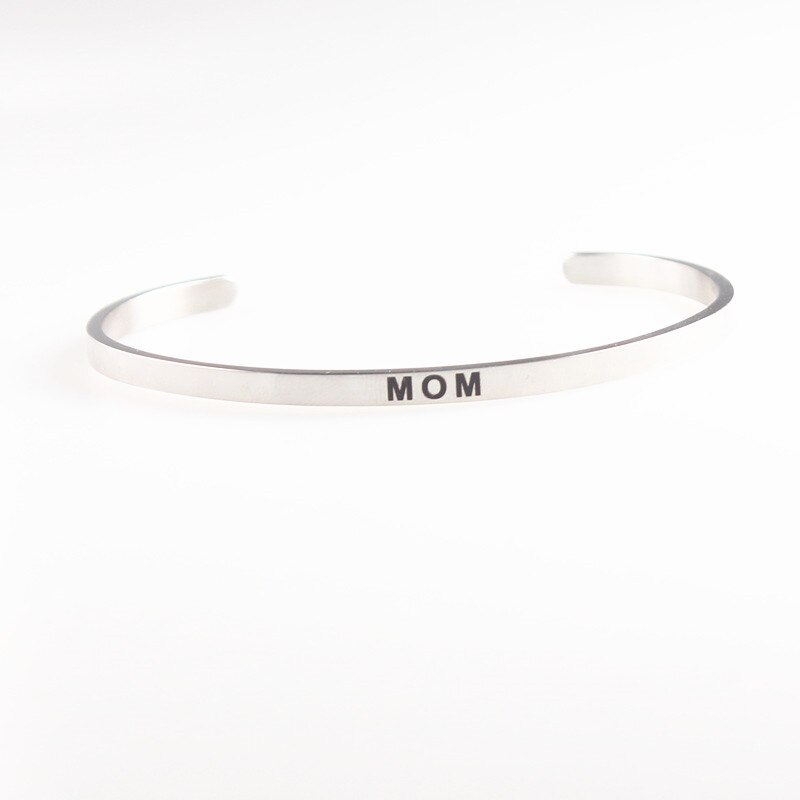 LOVE YOURSELF Stainless Steel Bracelets Bangles Engraved Open Cuff Mantra Bracelet Positive Inspirational Quotes Jewelry: MOM