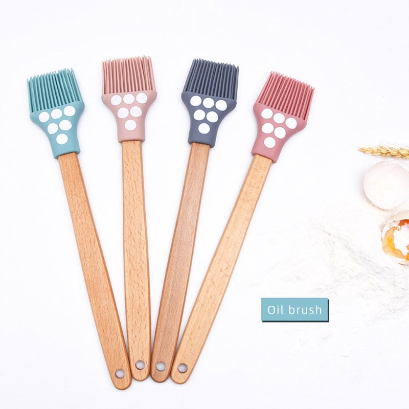 Brosse à huile en Silicone, manche en bois, brosse à huile, outils de cuisson, spatule grattoir à pâtisserie, résistant à la chaleur, crème antiadhésive, couleur aléatoire, 1 pièce: random brush