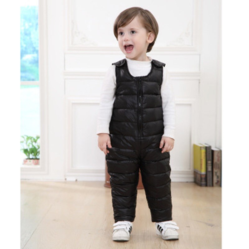 Kinderen Eendendons Winter Broek Jongens Warme Broek Voor Meisjes Down Strap Broek Bib Broek Unisex Kinderen Overalls: Black / 4T
