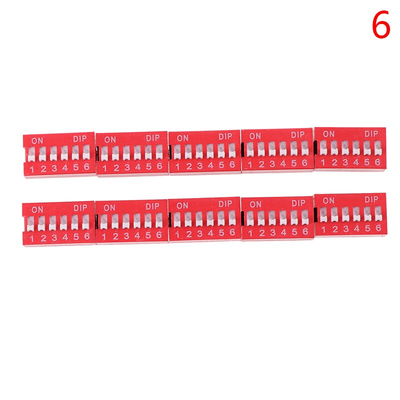 10pcs/lot Slide Type Switch Module 1 2 3 4 5 6 8 9 10 PIN 2.54mm Position Way Pitch Toggle Switch Red Snap Switch Dial Switch: 6
