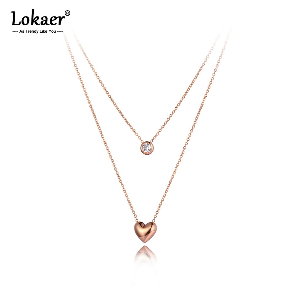 Lokaer-collar con colgante de corazón de doble capa para mujer, gargantilla de acero inoxidable con cadena de cristal de CZ, N20149