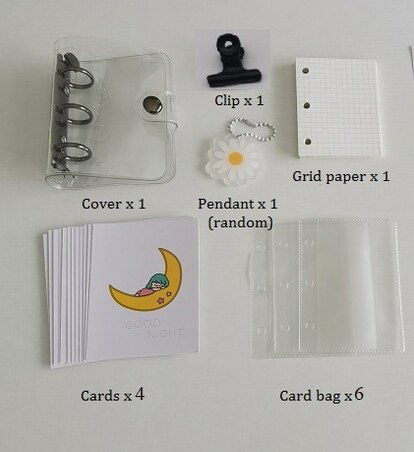 3Holes Mini PVC Loose Leaf Diary Transparent Pocket Small Journal Traveler Notebook Cute Cartoon DIY Planner Set: Se 1 black