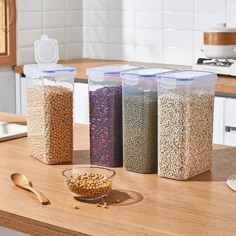 2PC Stackable Food Storage Container with Lid Kitchen Pantry Organization Box Clear Treat Box for Rice Cereal Dry Food Dispenser