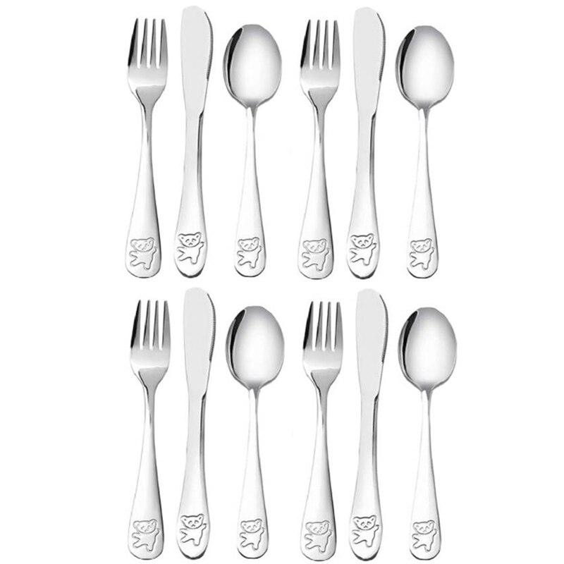 Kids Silverware Set Children's Safe Stainless Steel Utensil Little Bear Kids Cutlery Set Metal Toddler Utensils: Grey