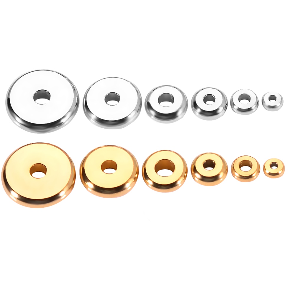 50pcs/lot Stainless Steel Spacers Beads Flat Round Loose Spacers Beads Charm for DIY Jewelry Making Finding