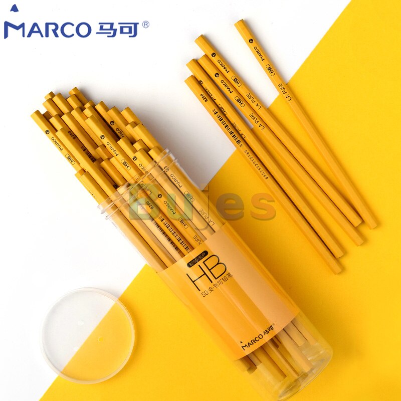 Marco Marco Pencil, Non-toxic HB Children's Brush, Kindergarten Beginners Practice Writing Pen, School Supplies Set,50 pens: yellow(HB)