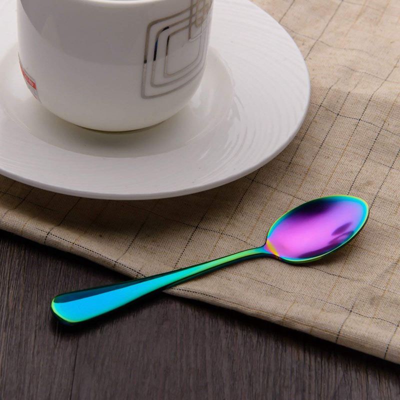 Cuillère à café couleur arc-en-ciel, Mini cuillère à gâteau en acier inoxydable, ensemble de 6 cuillères à café