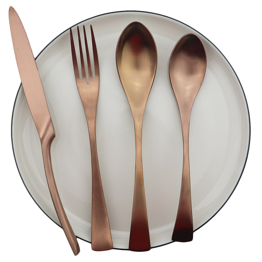 Roséguld bestickset metall återanvändbart bestick restaurang knivgaffel sked servisset 304 köksservis i rostfritt stål: 4 st a