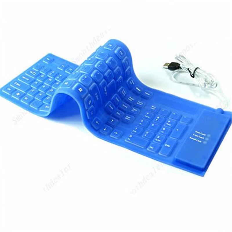 109 nøgler bærbart sort/blåt usb-stik silikonegummi vandtæt fleksibelt, sammenfoldeligt kablet tastatur til pc desktop laptop