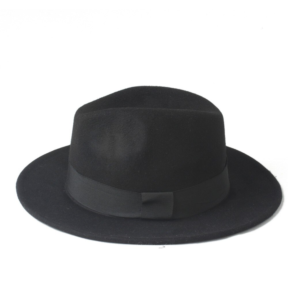 2 grote Maat 100% Wol Mannen Vilt Trilby Fedora Hoed Voor Gentleman Brede Rand Top Cloche Panama Sombrero Cap Maat 56-58, maat 59-61 CM