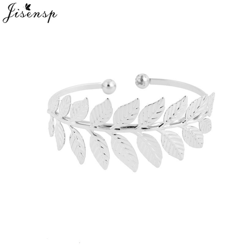 Bohemian Gold Color Big Leaf Open Bangles for Women Girls Jewelry Punk Feather Leaves Charm Bracelets Adjustable