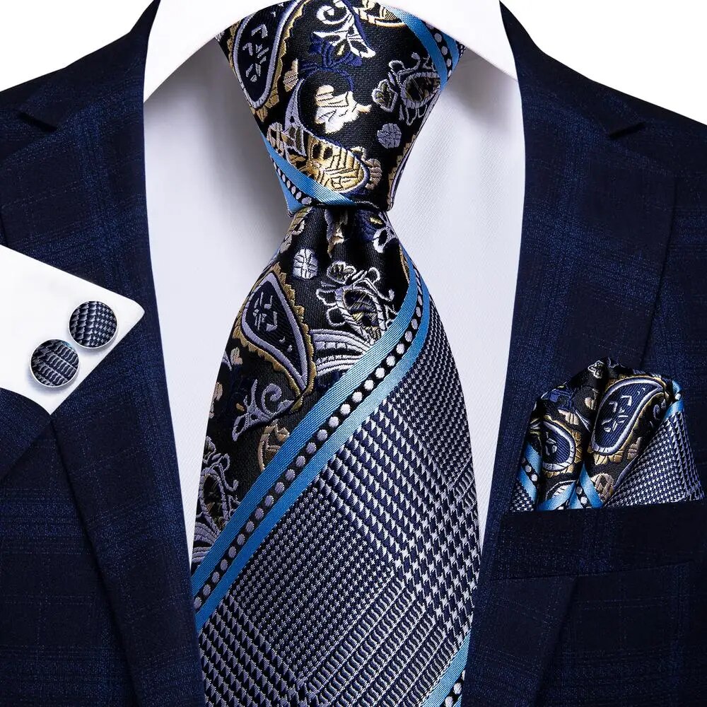 Hi-Tie-corbata de boda de seda de para hombre, color azul pavo real, gemelos, , conjunto de corbata de para de negocios
