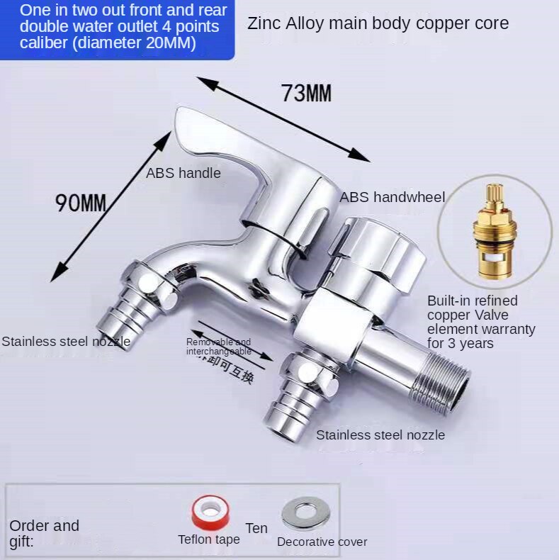 The Special Faucet For Washing Machine One In And Two Out Dual-Use 4 Points All-Copper Faucet Lengthened Mop Pool Tap: Clear